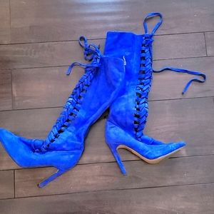 Royal blue faux suede boots